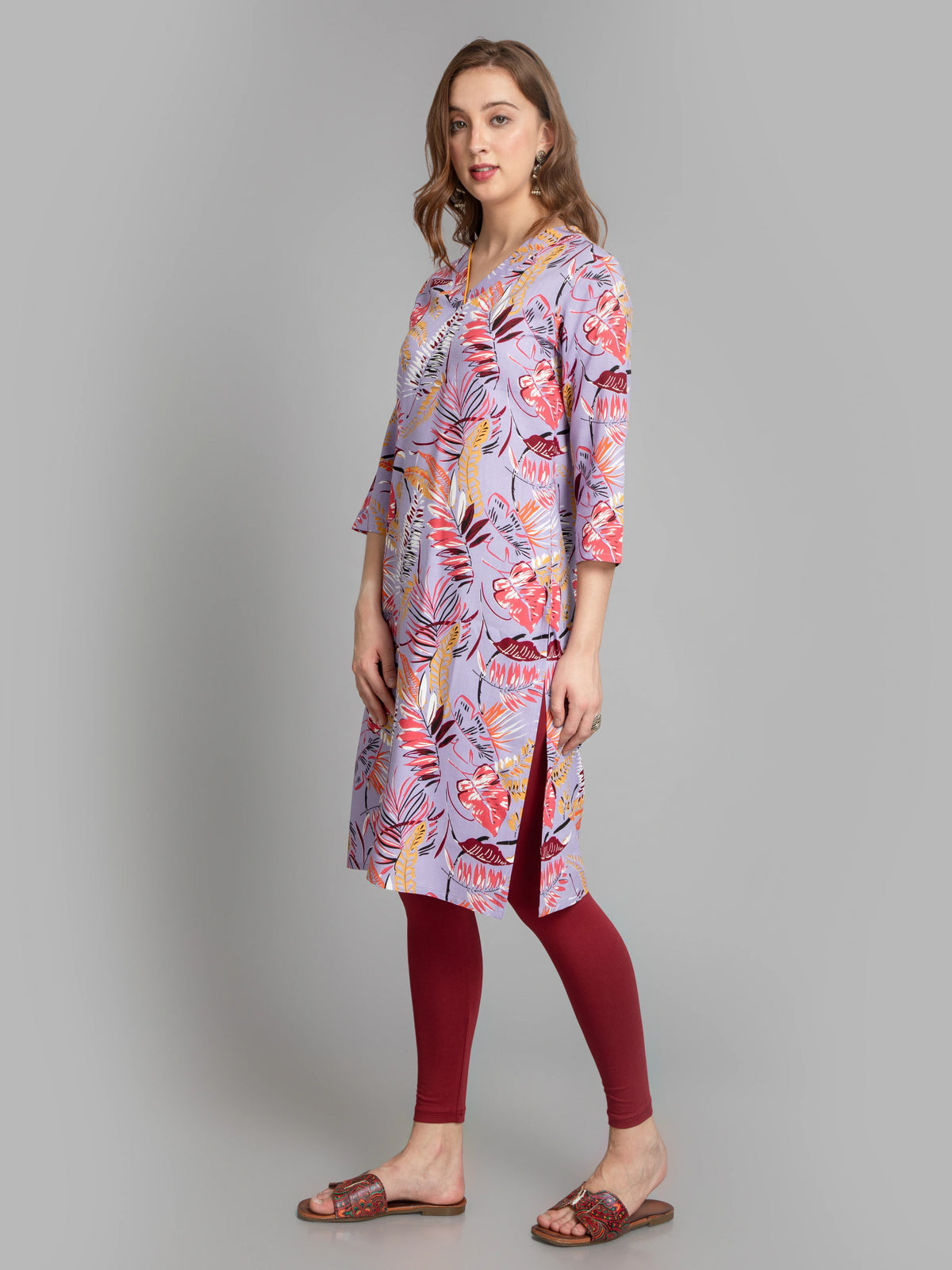 Leafy Print Rayon Long Kurta