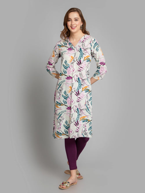 Leafy Print Rayon Long Kurta