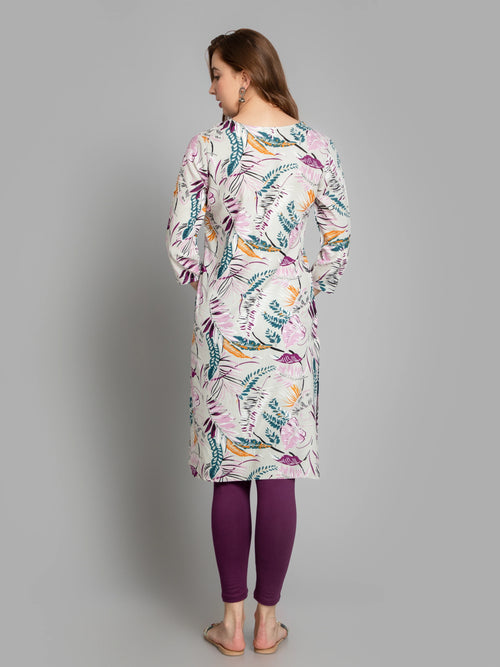 Leafy Print Rayon Long Kurta