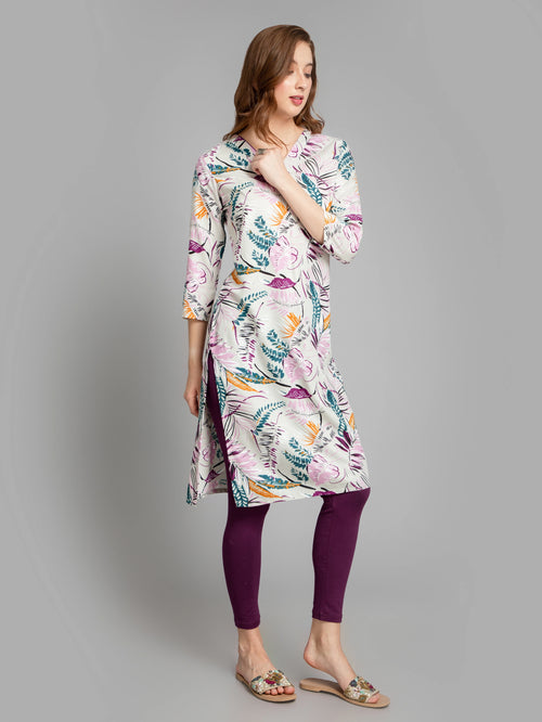 Leafy Print Rayon Long Kurta