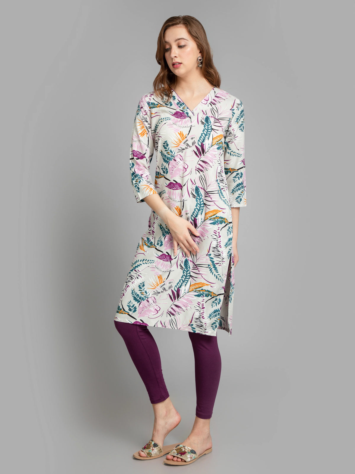 Leafy Print Rayon Long Kurta