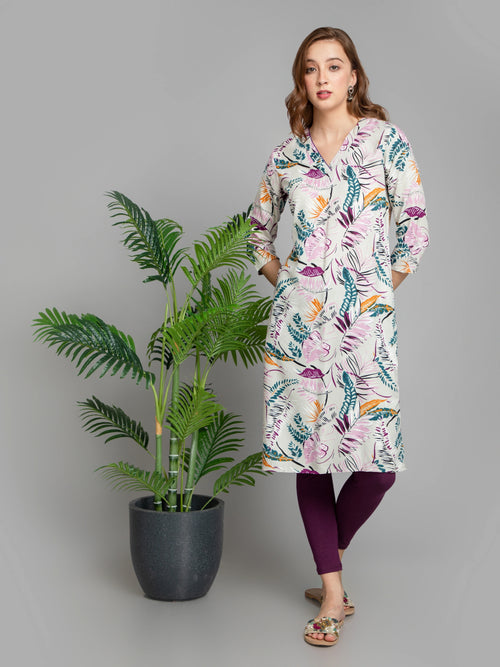 Leafy Print Rayon Long Kurta