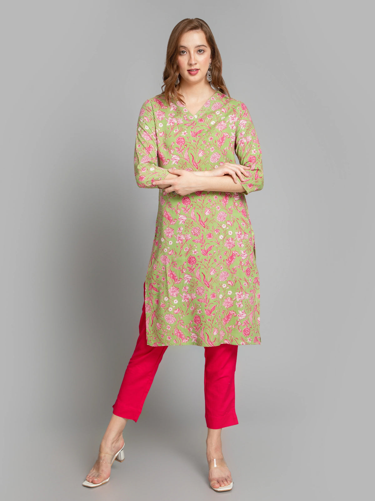 Floral Printed Rayon Long Kurti