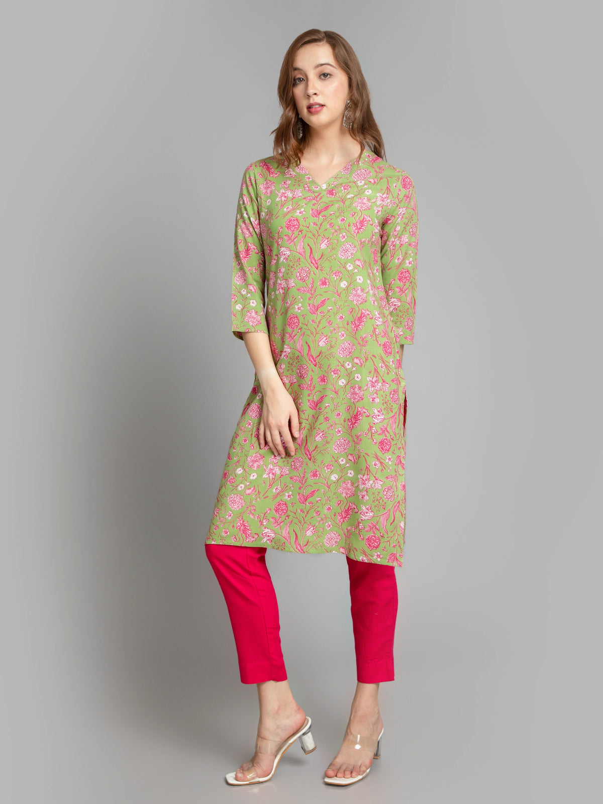 Women Bagru Green CONTEMPORARY PRINTED LONG KURTI