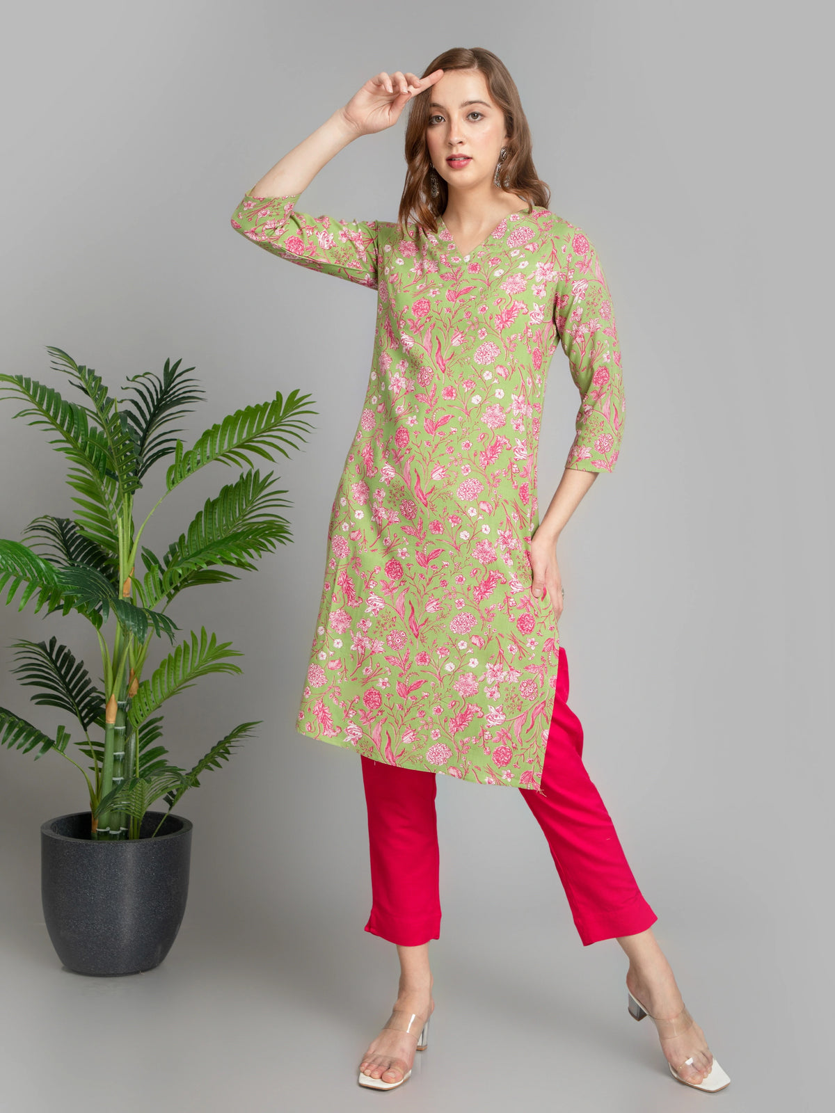 Floral Printed Rayon Long Kurti