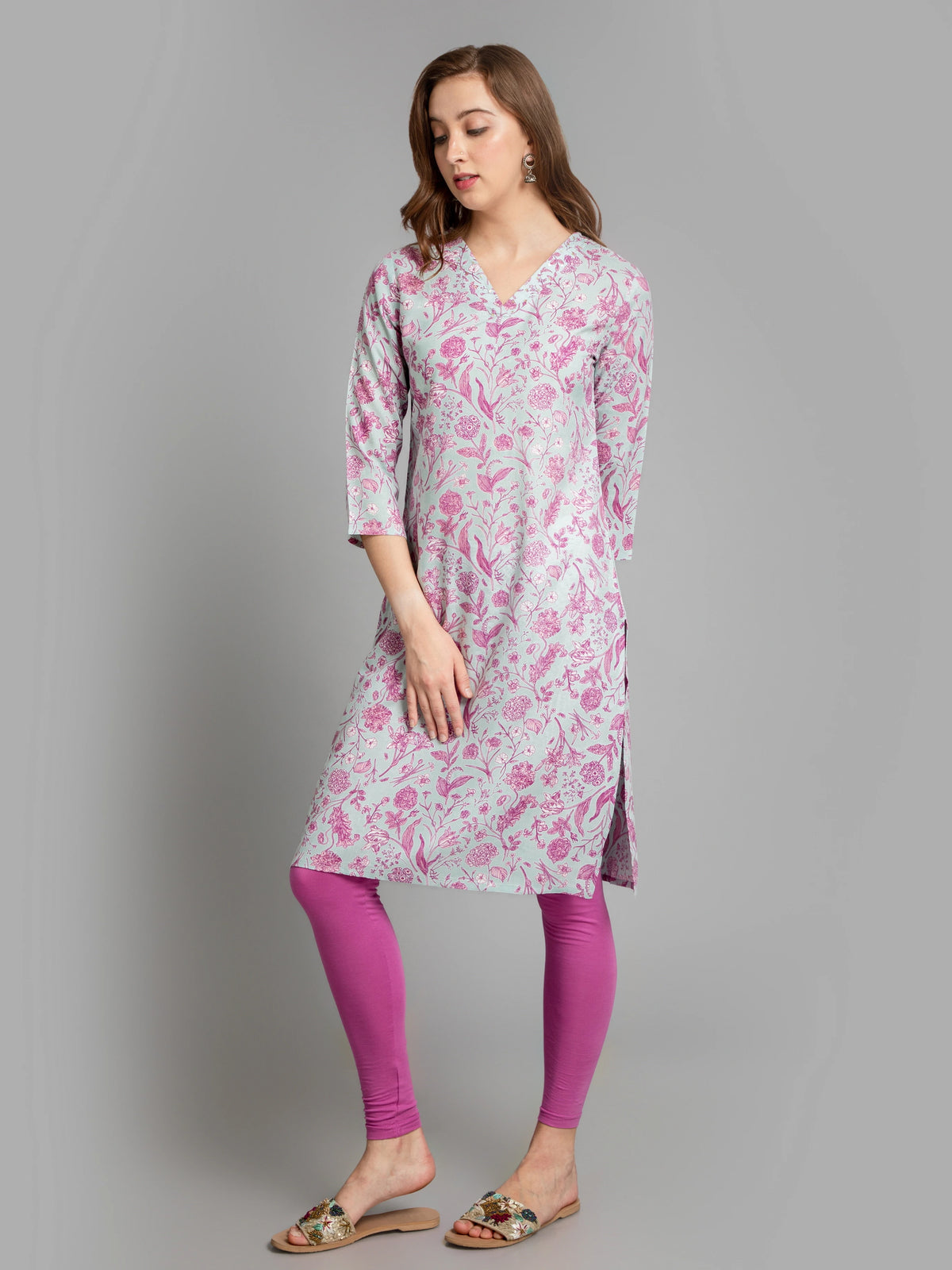 Floral Printed Rayon Long Kurti