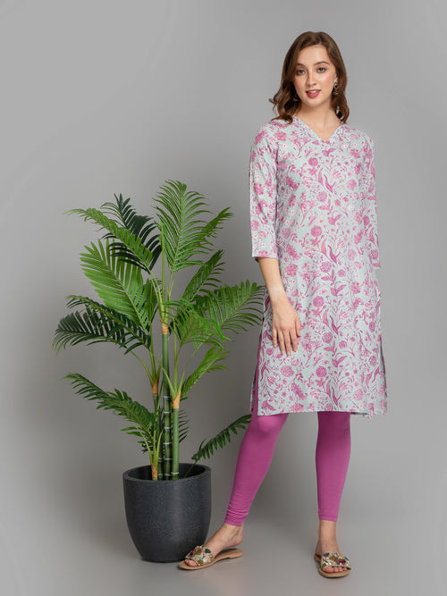 Floral Printed Rayon Long Kurti