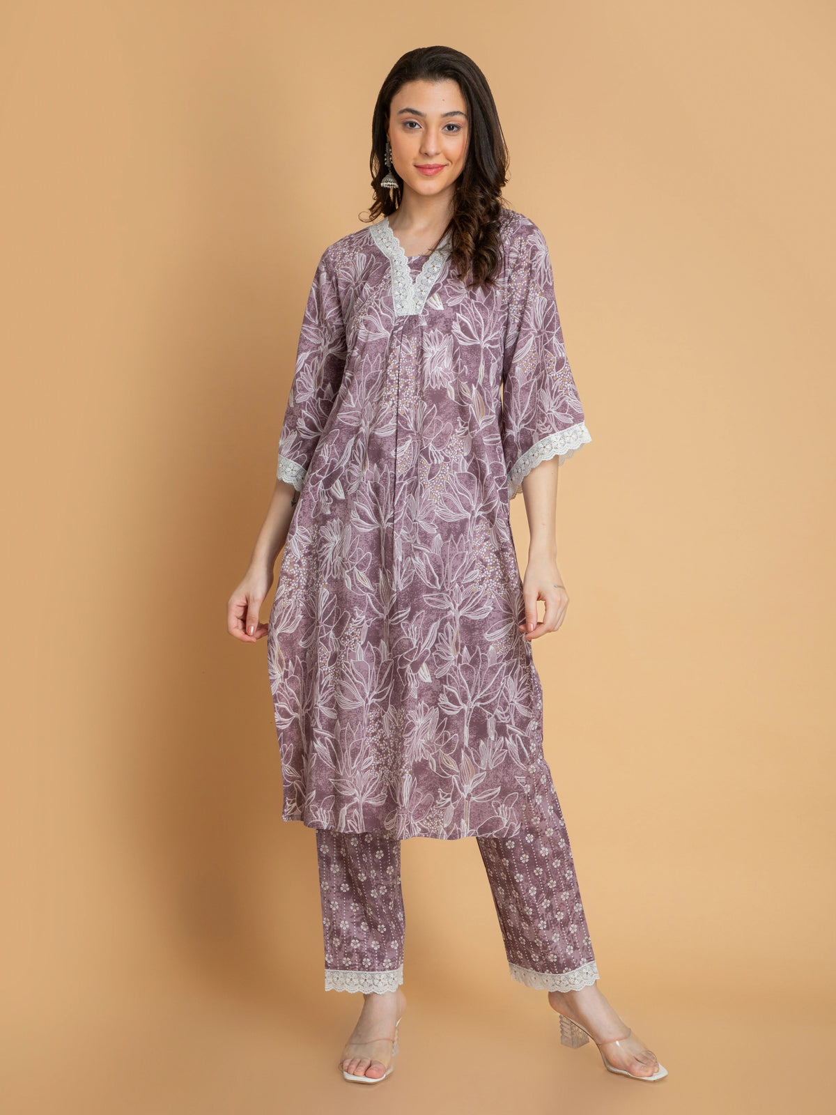 SUTI WOMEN MUL COTTON 3PC PRINTED SUIT SET WITH LACE DETAILS