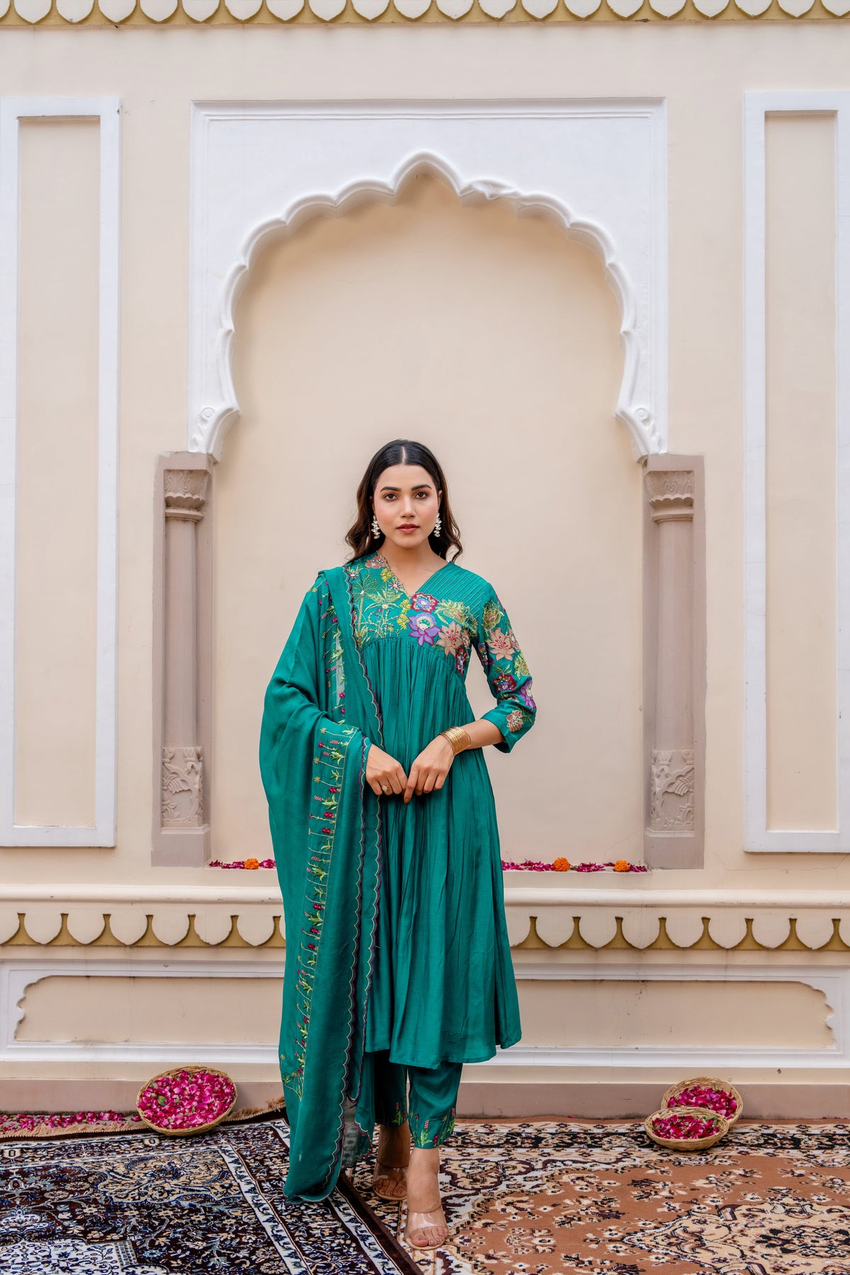 Women Rama Green MUSLIN SILK FUSION WEAR 3PC ALIA CUT SET .