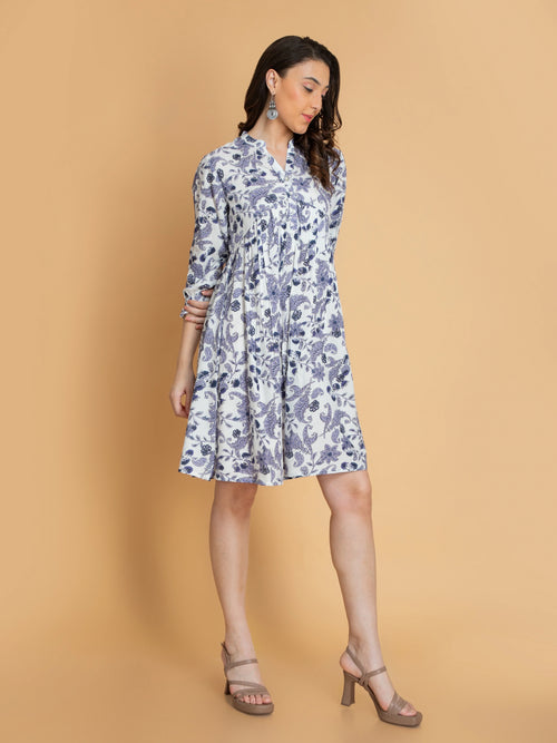 Floral Printed Alya Cut Short Dress