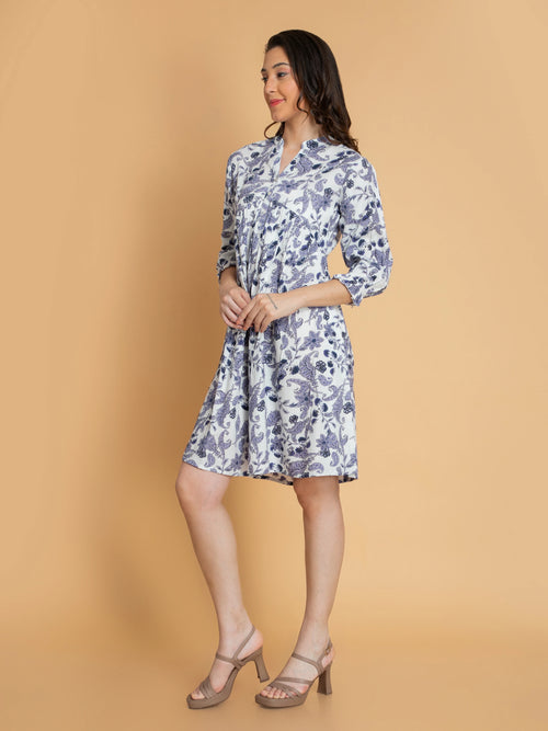 Floral Printed Alya Cut Short Dress