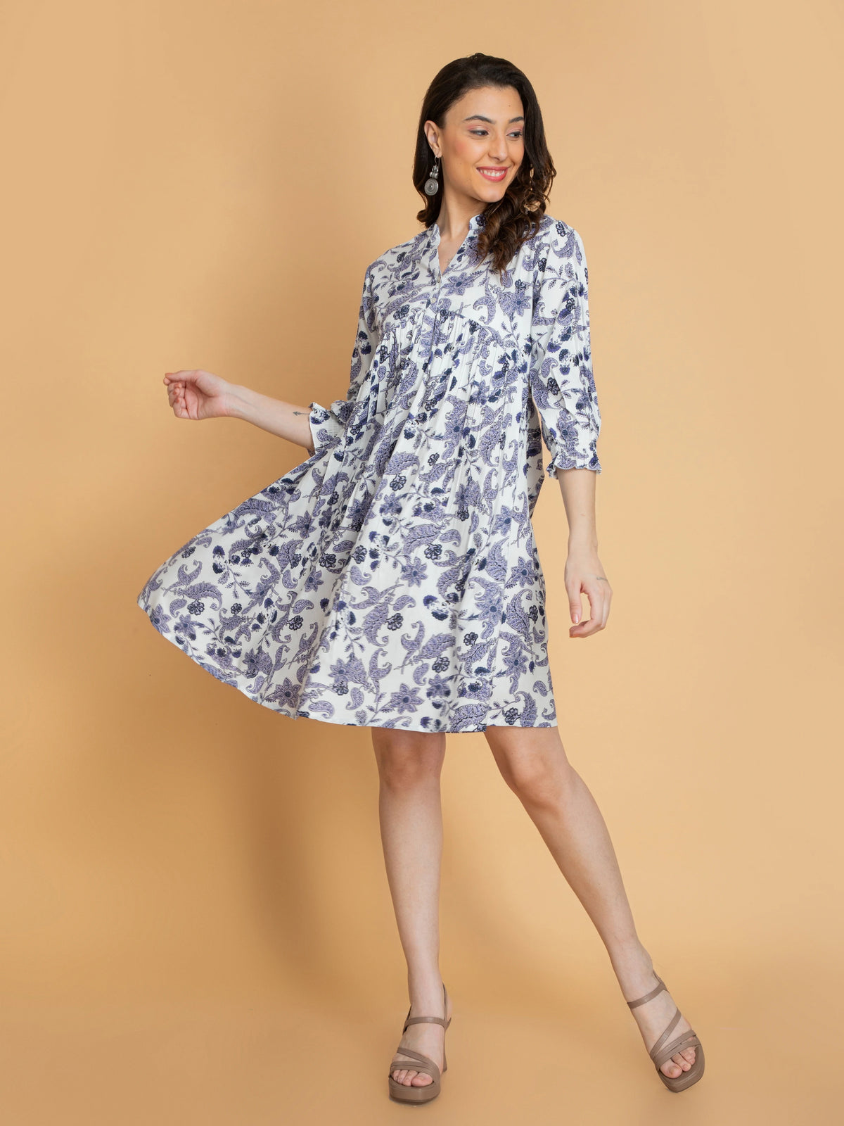 Floral Printed Alya Cut Short Dress