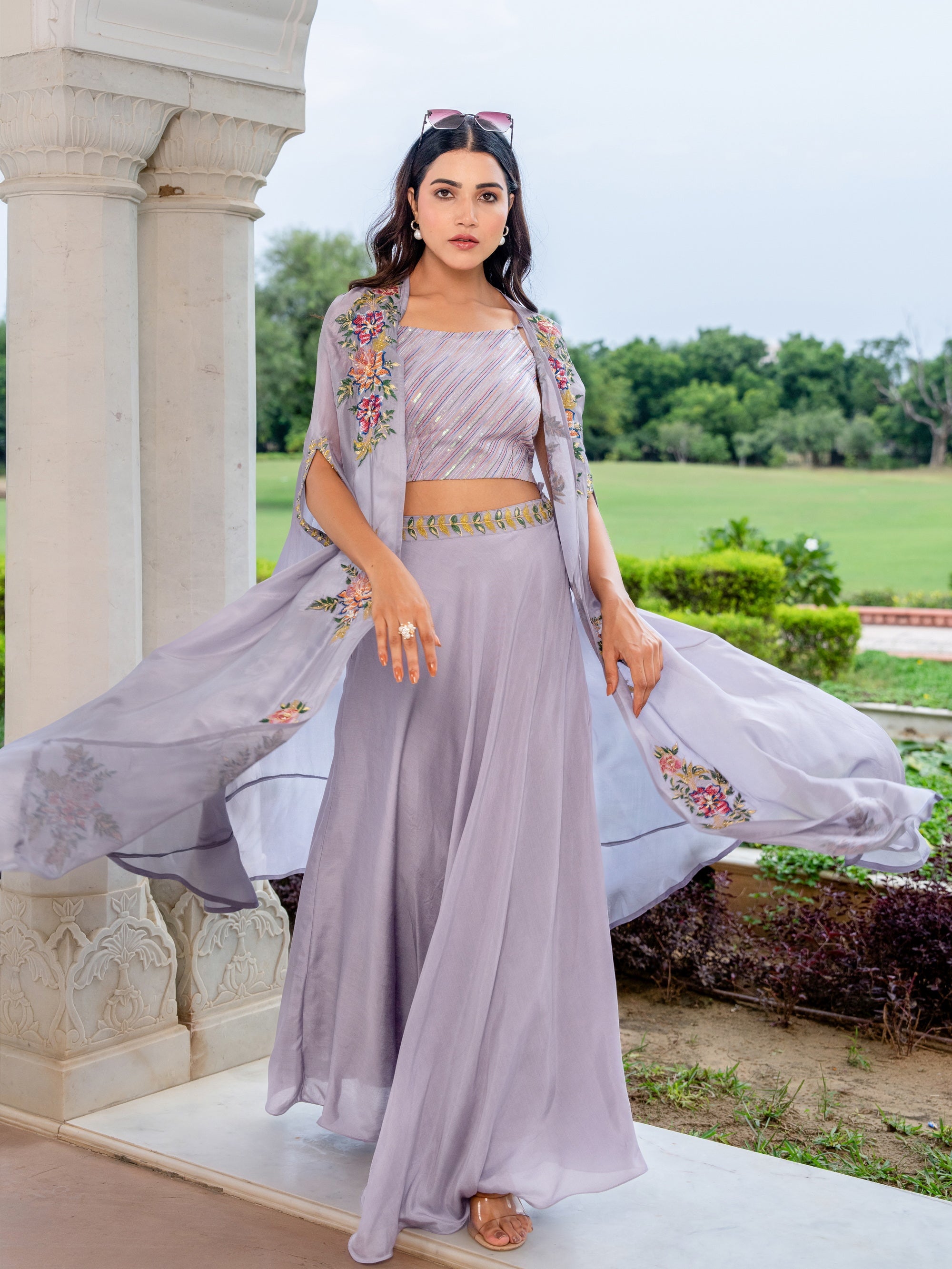 Lavender Violet 3pcs Co-ord Set in Muslin