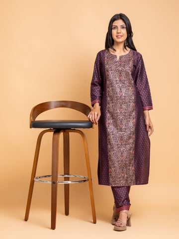 Dark Wine 2 Pcs Kurta Set in Poly Viscose