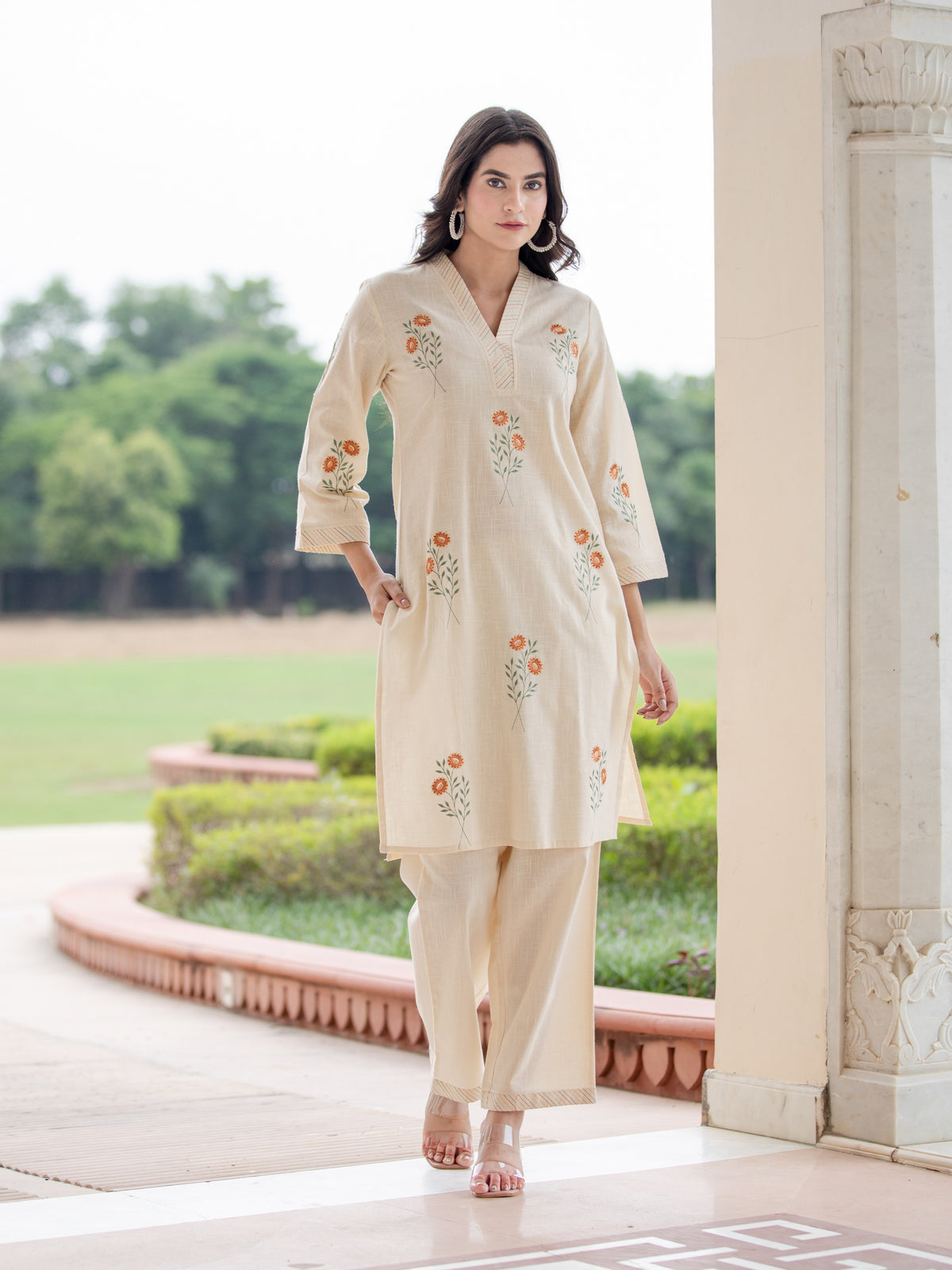 COTTON BLEND 2PC EMBROIDERED CO-ORD SET