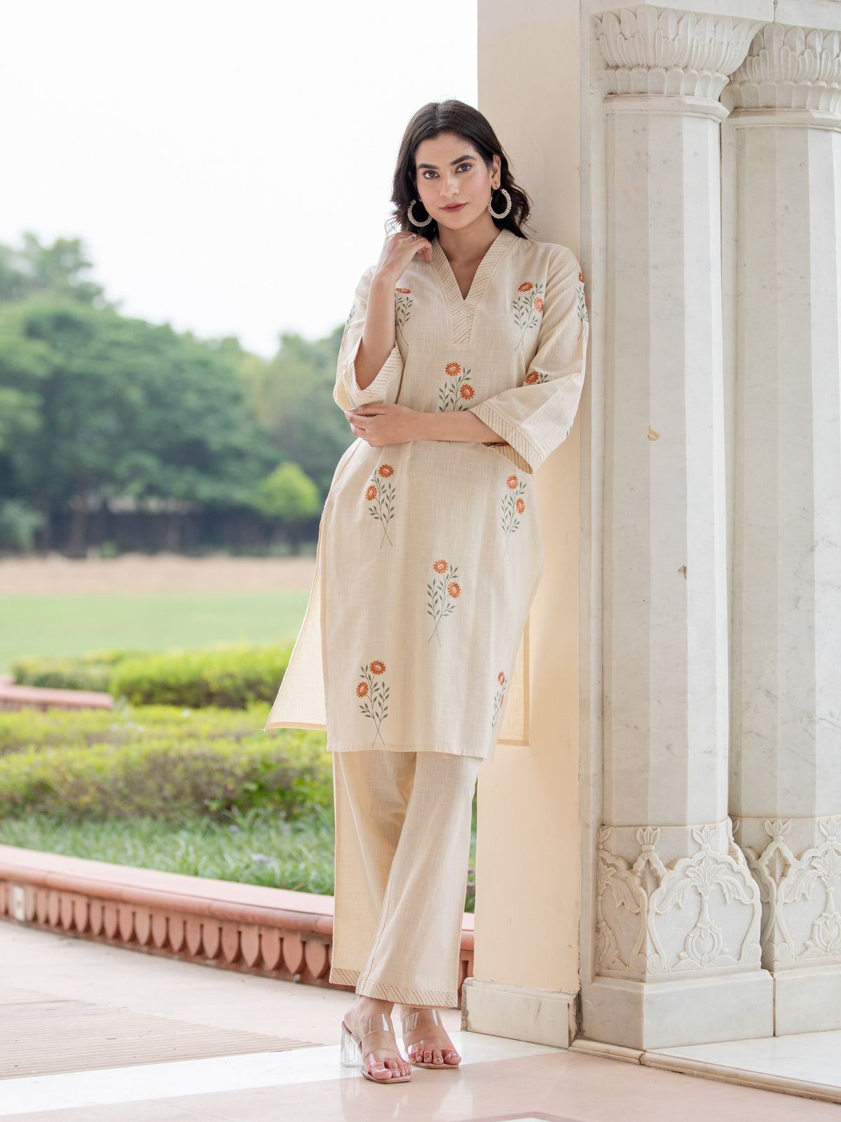 COTTON BLEND 2PC EMBROIDERED CO-ORD SET