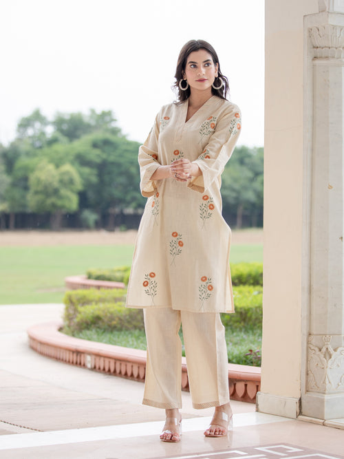 COTTON BLEND 2PC EMBROIDERED CO-ORD SET