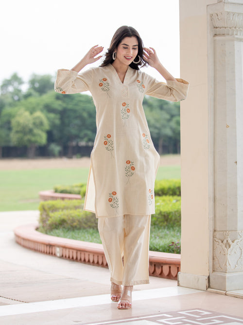 COTTON BLEND 2PC EMBROIDERED CO-ORD SET