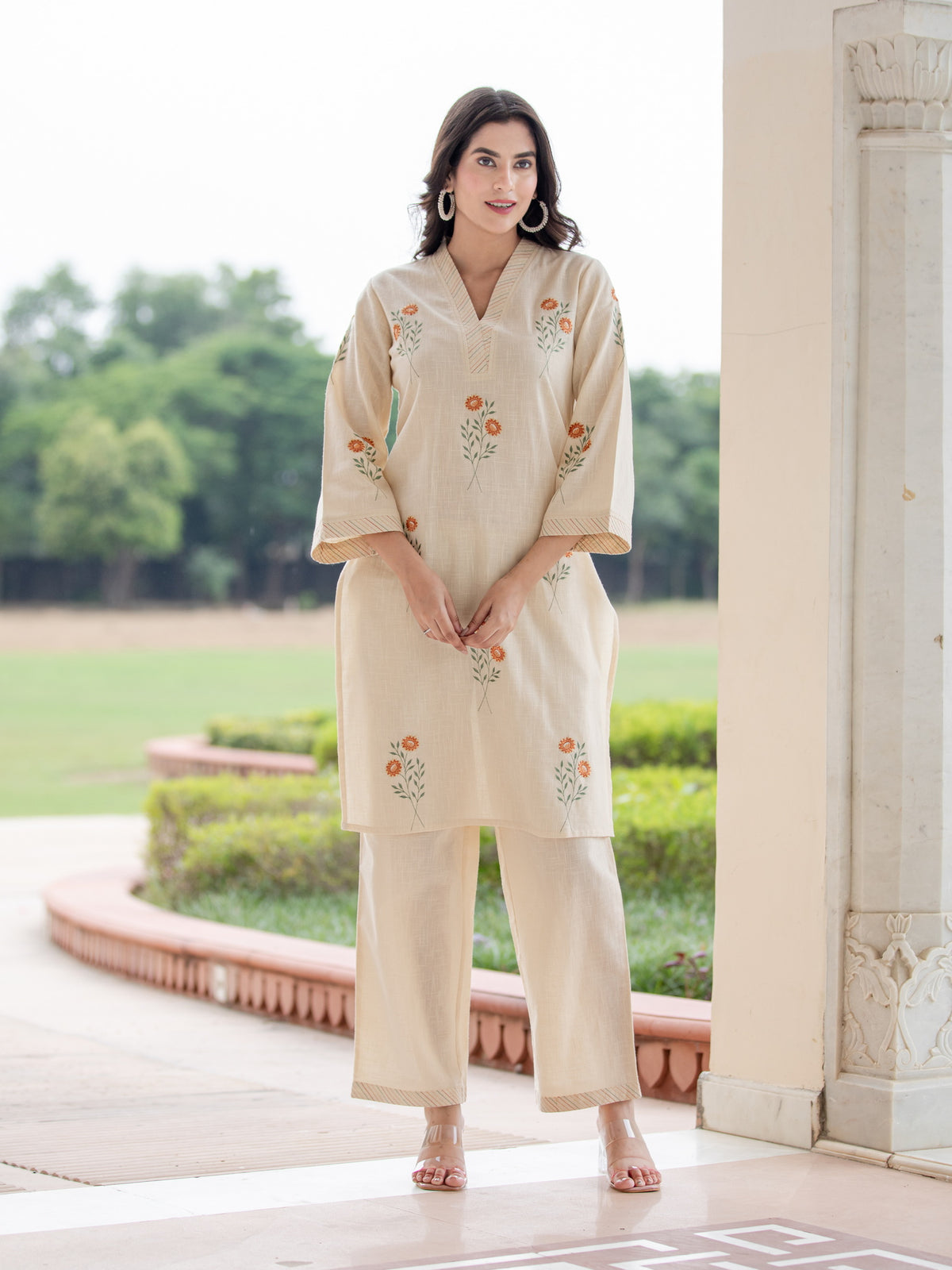 COTTON BLEND 2PC EMBROIDERED CO-ORD SET