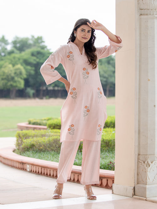 COTTON BLEND 2PC EMBROIDERED CO-ORD SET