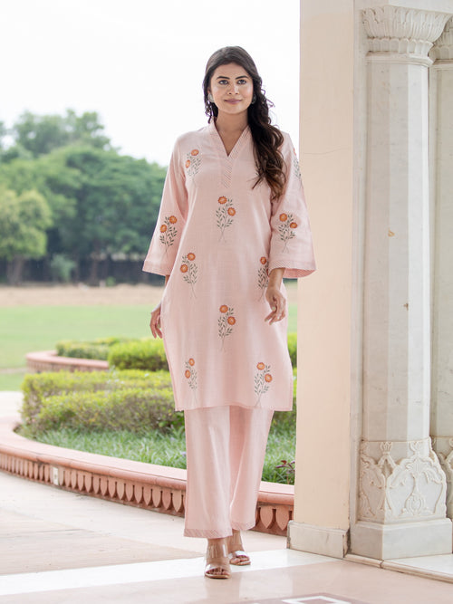 COTTON BLEND 2PC EMBROIDERED CO-ORD SET