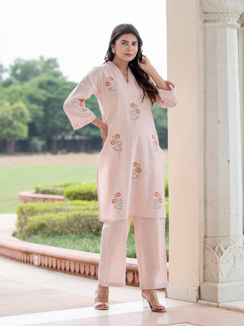 COTTON BLEND 2PC EMBROIDERED CO-ORD SET