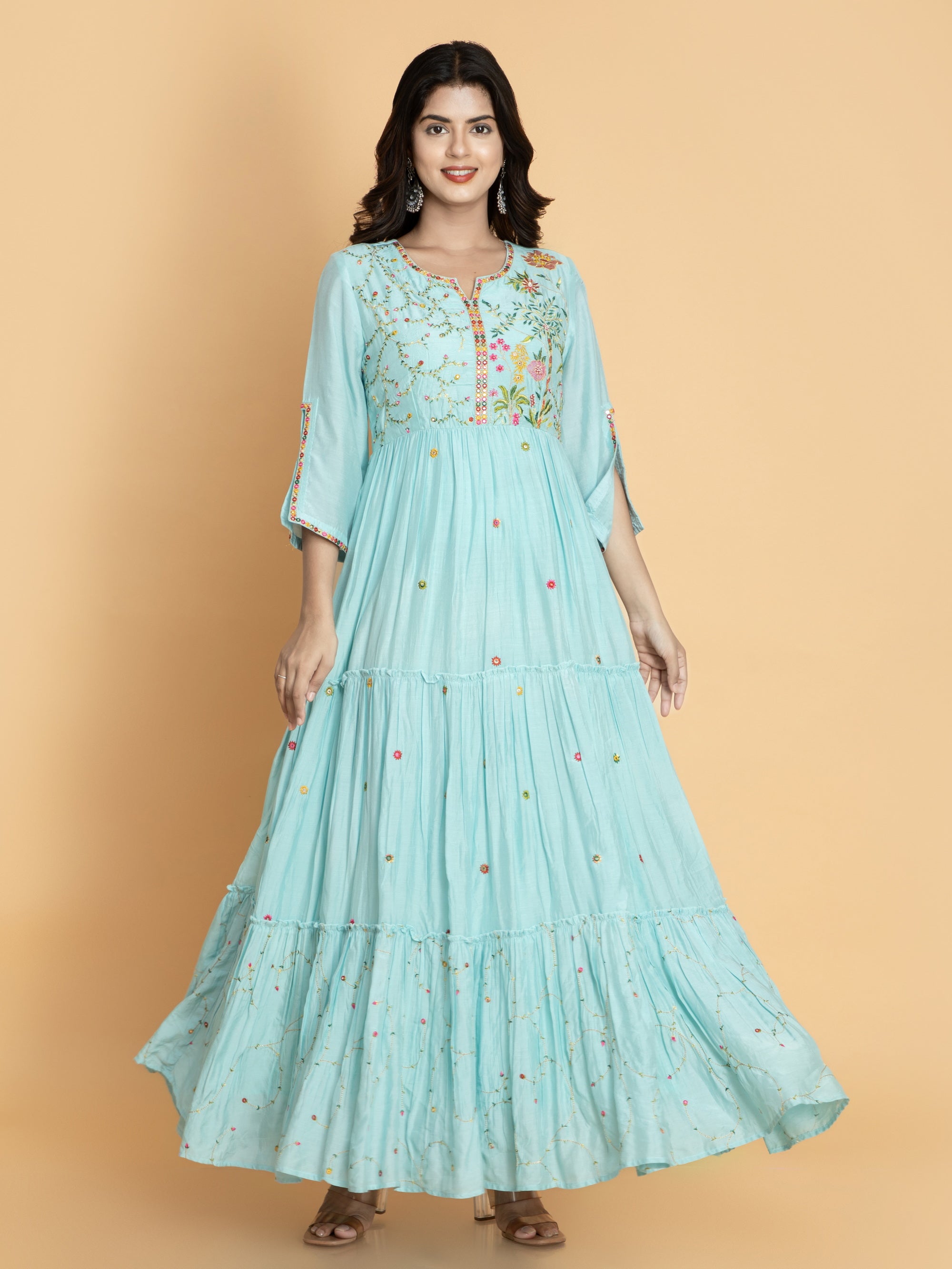 Angel Blue Floor Length Dress in Muslin