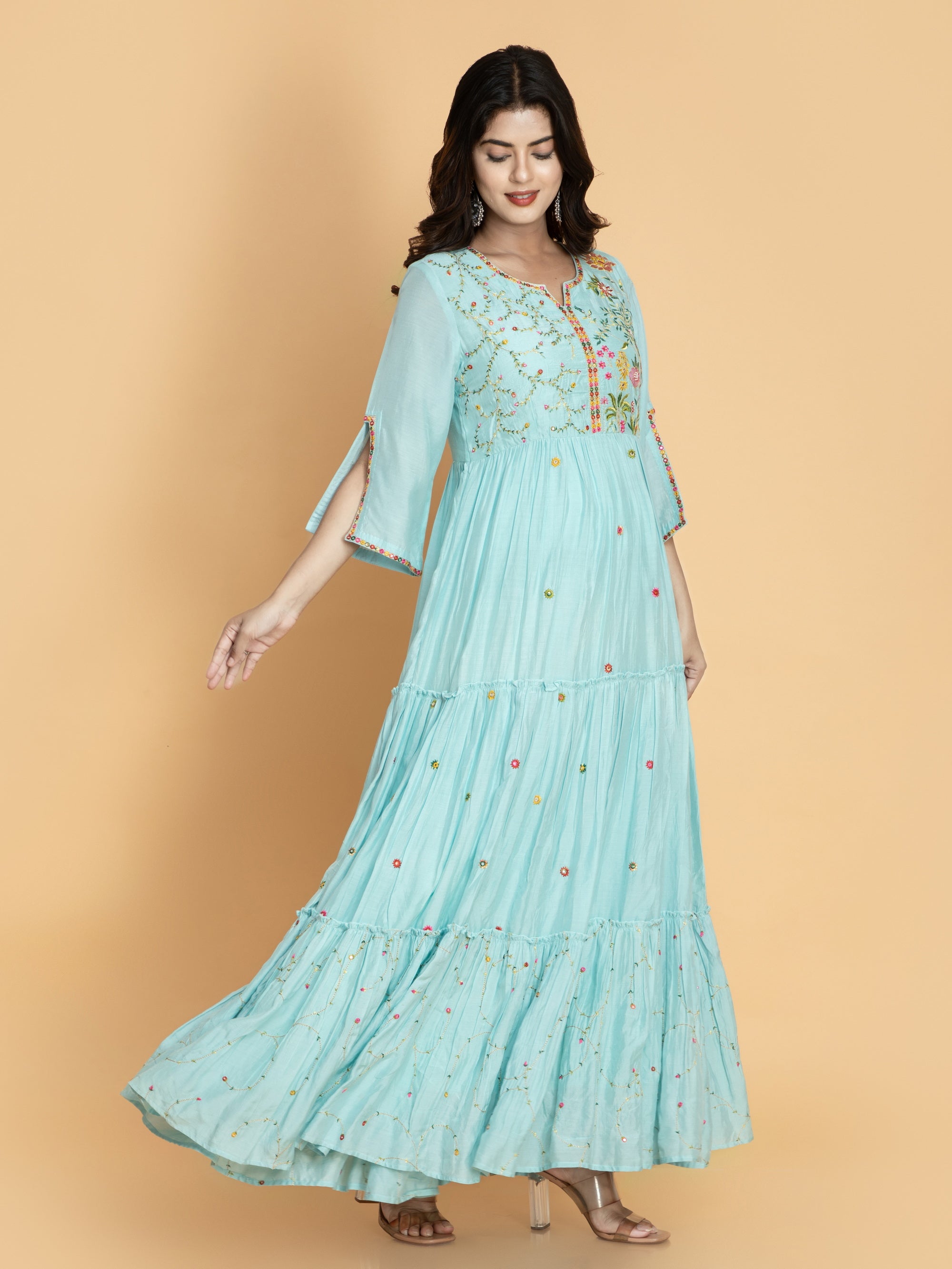 Angel Blue Floor Length Dress in Muslin