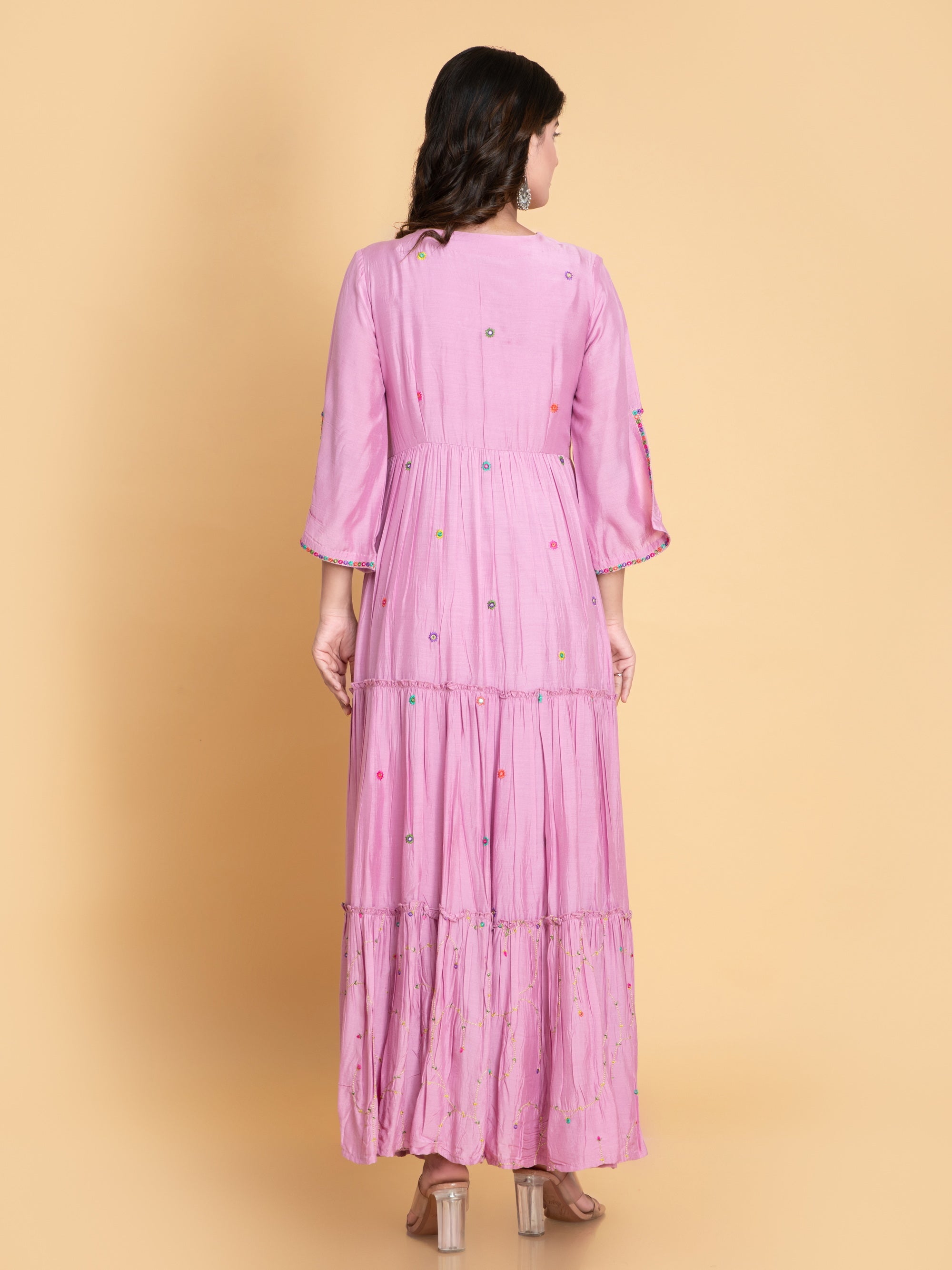 Purple Pink Floor Length Dress in Muslin