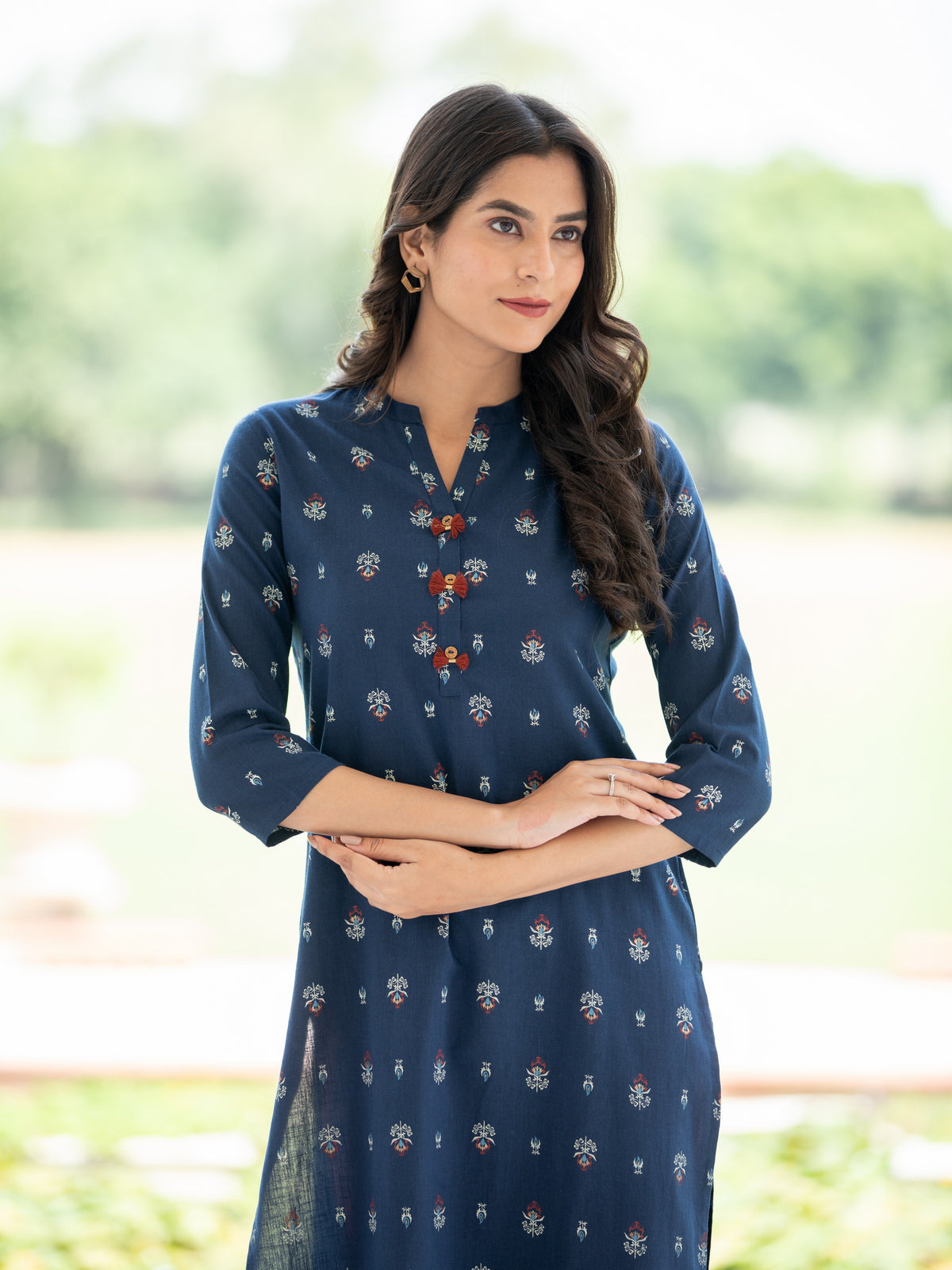 KHADI WITH GOLD PRINTED STRAIGHT KURTI