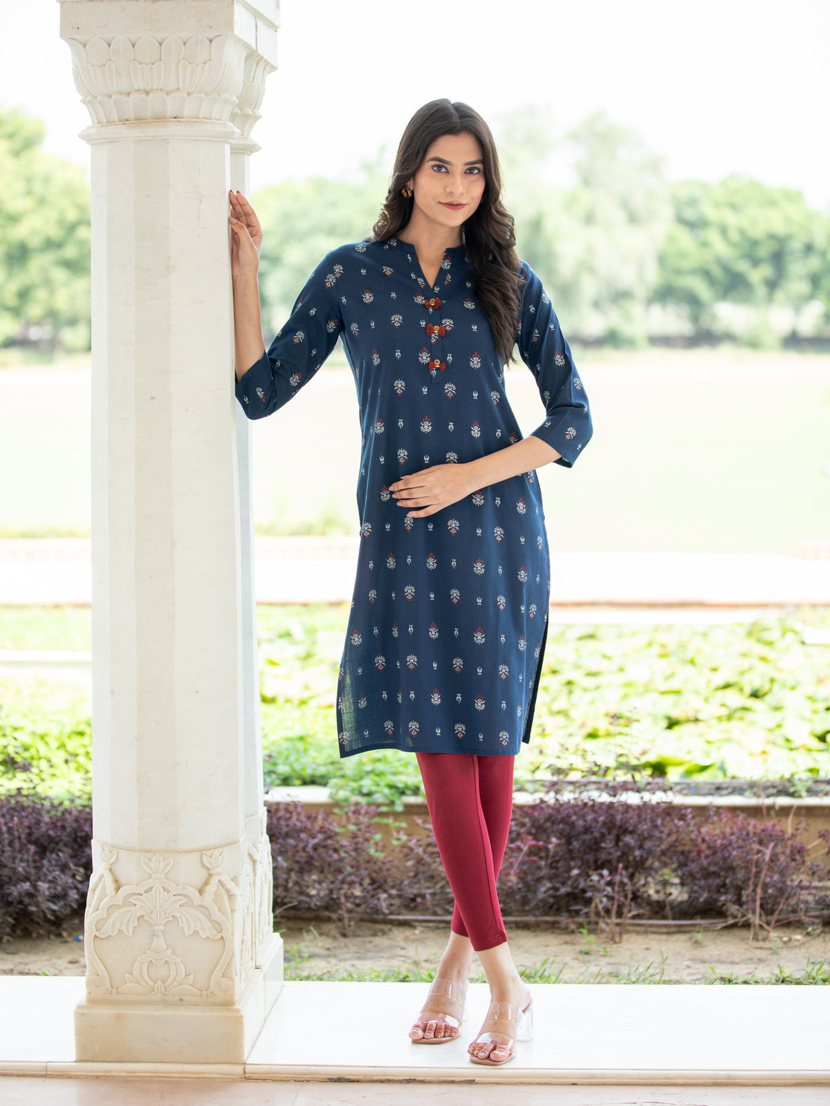 KHADI WITH GOLD PRINTED STRAIGHT KURTI