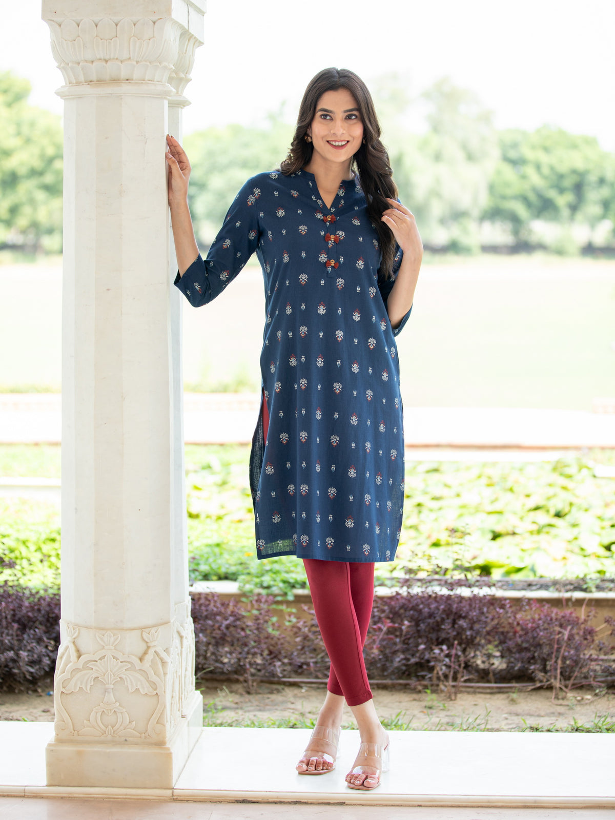 KHADI WITH GOLD PRINTED STRAIGHT KURTI