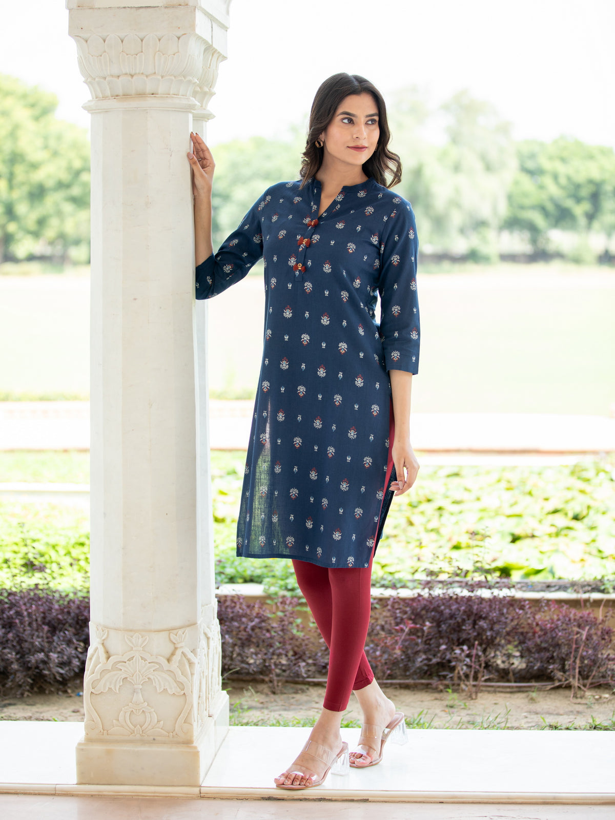 KHADI WITH GOLD PRINTED STRAIGHT KURTI