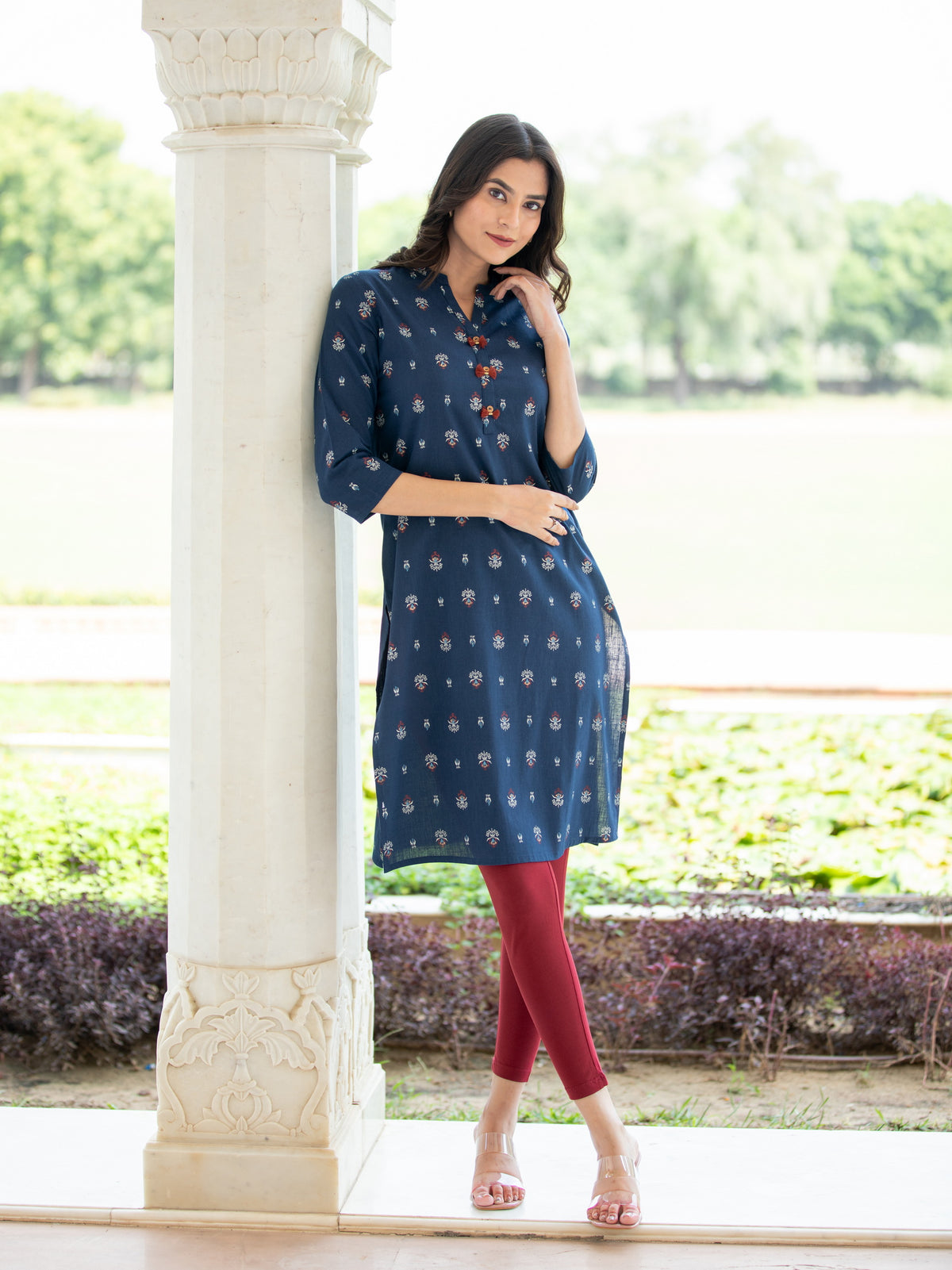 KHADI WITH GOLD PRINTED STRAIGHT KURTI