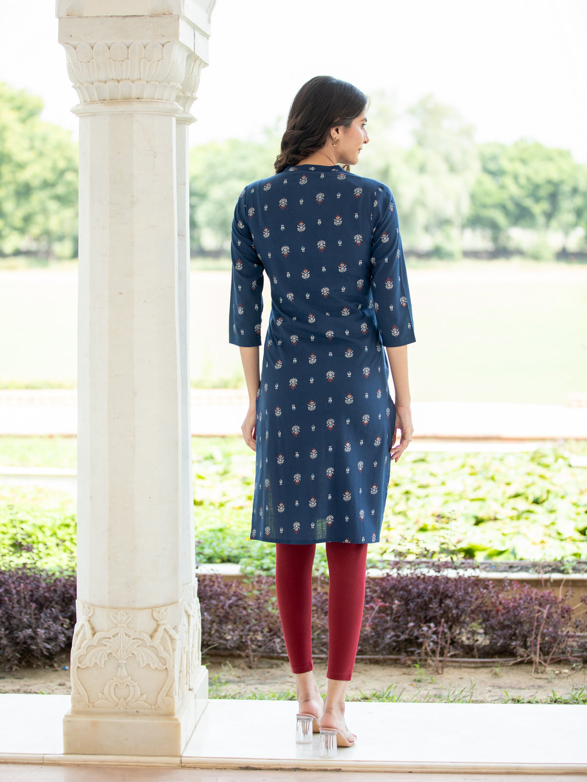 KHADI WITH GOLD PRINTED STRAIGHT KURTI