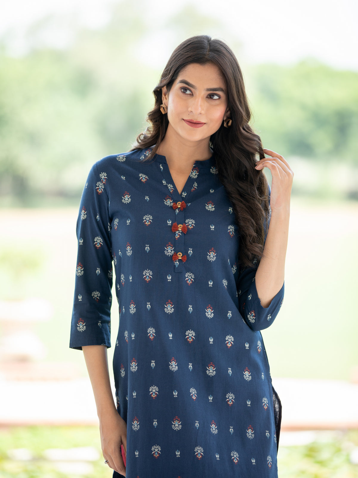 KHADI WITH GOLD PRINTED STRAIGHT KURTI