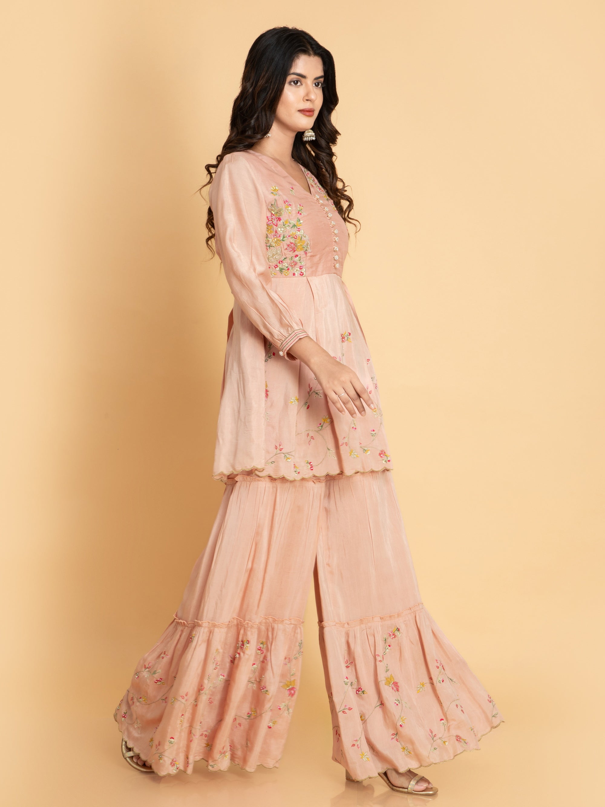 Shrimp 2 Pcs Kurta Set in Muslin