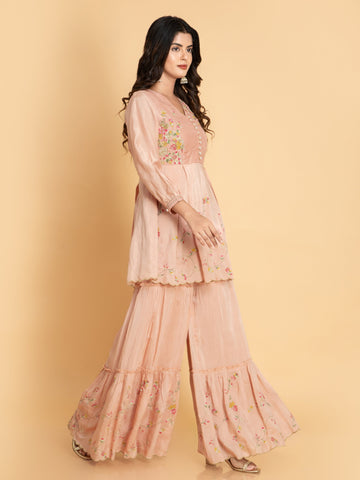 Shrimp 2 Pcs Kurta Set in Muslin