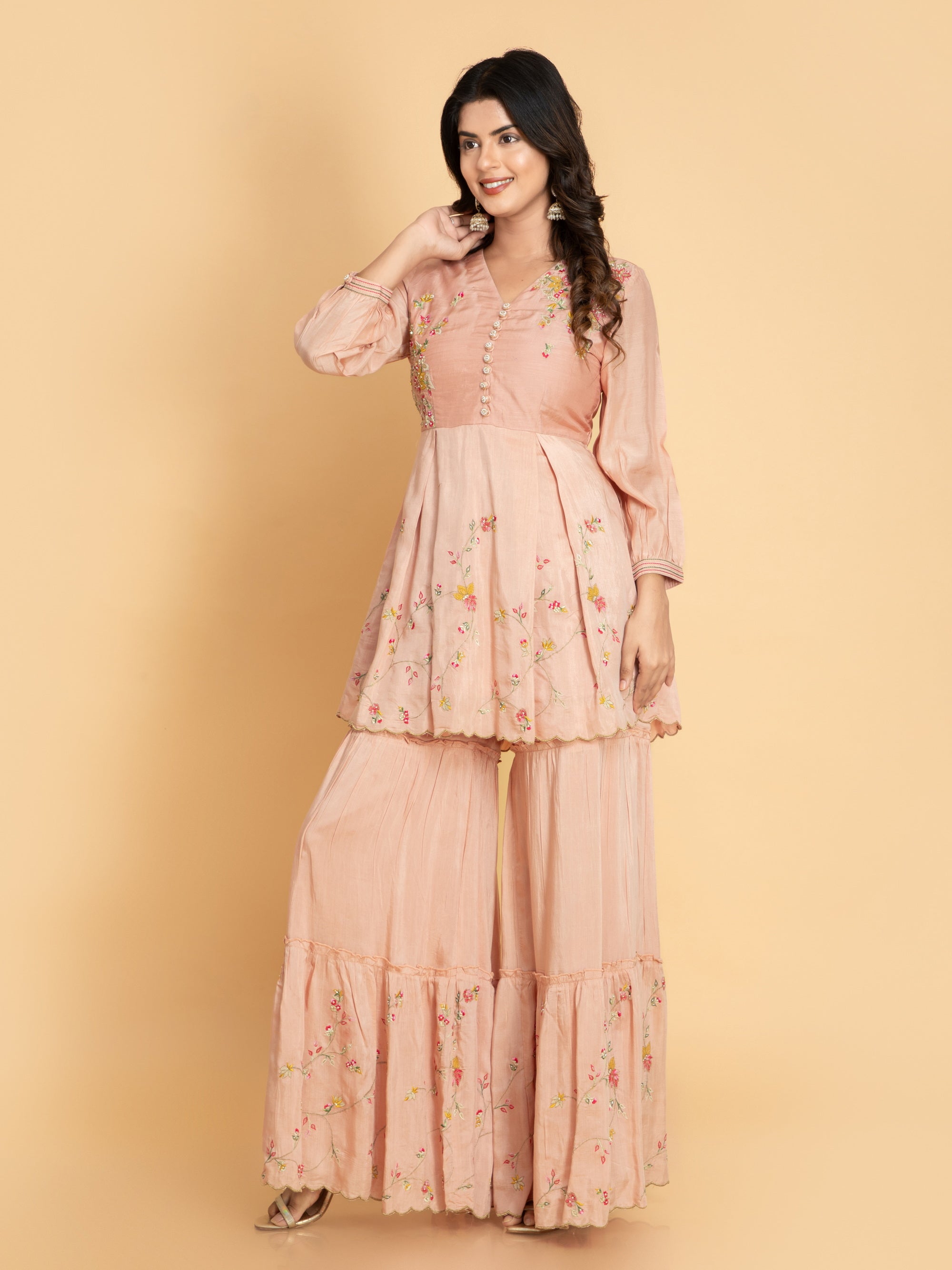 Shrimp 2 Pcs Kurta Set in Muslin