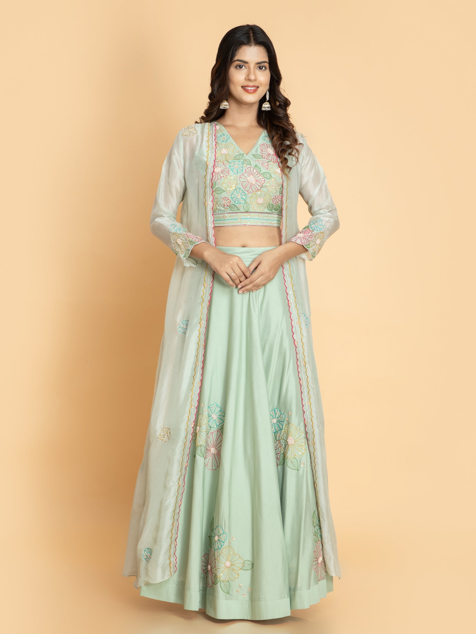 Laurel Green 3 Pcs Fusion Wear in Poly Viscose