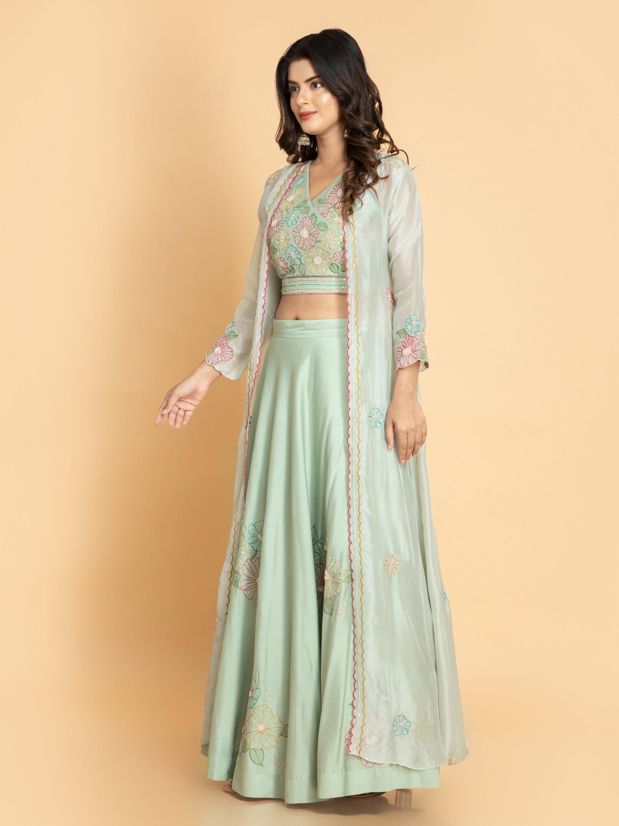Laurel Green 3 Pcs Fusion Wear in Poly Viscose