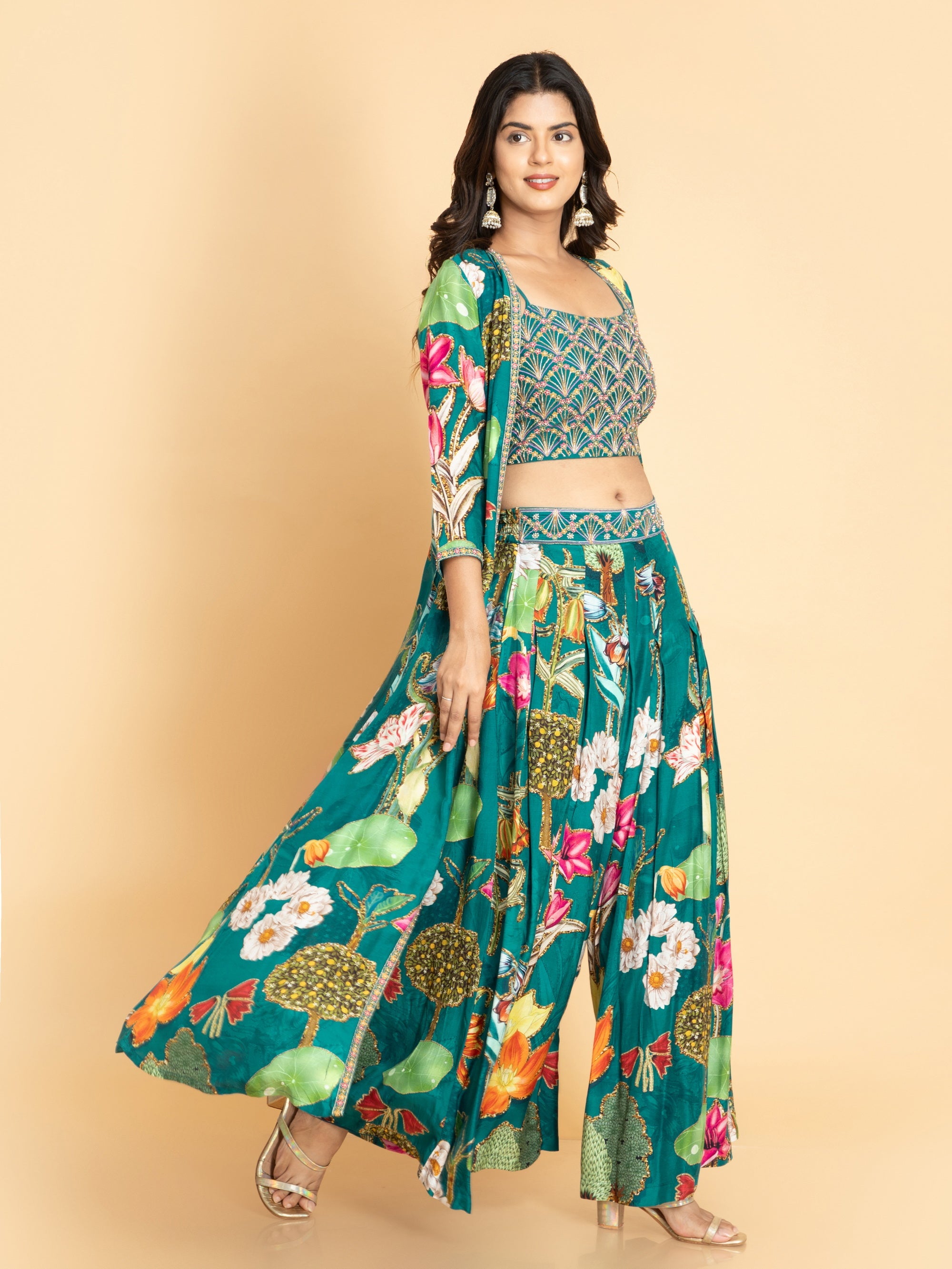 Deep Lake 3 Pcs Fusion Wear in Muslin