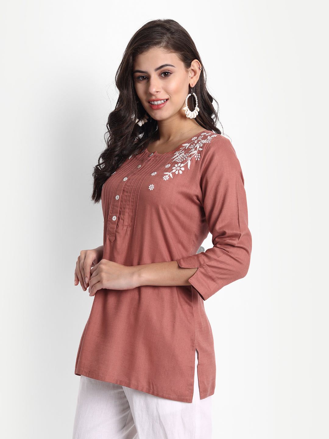 Rayon Embroidered Top With Pintuck Detail