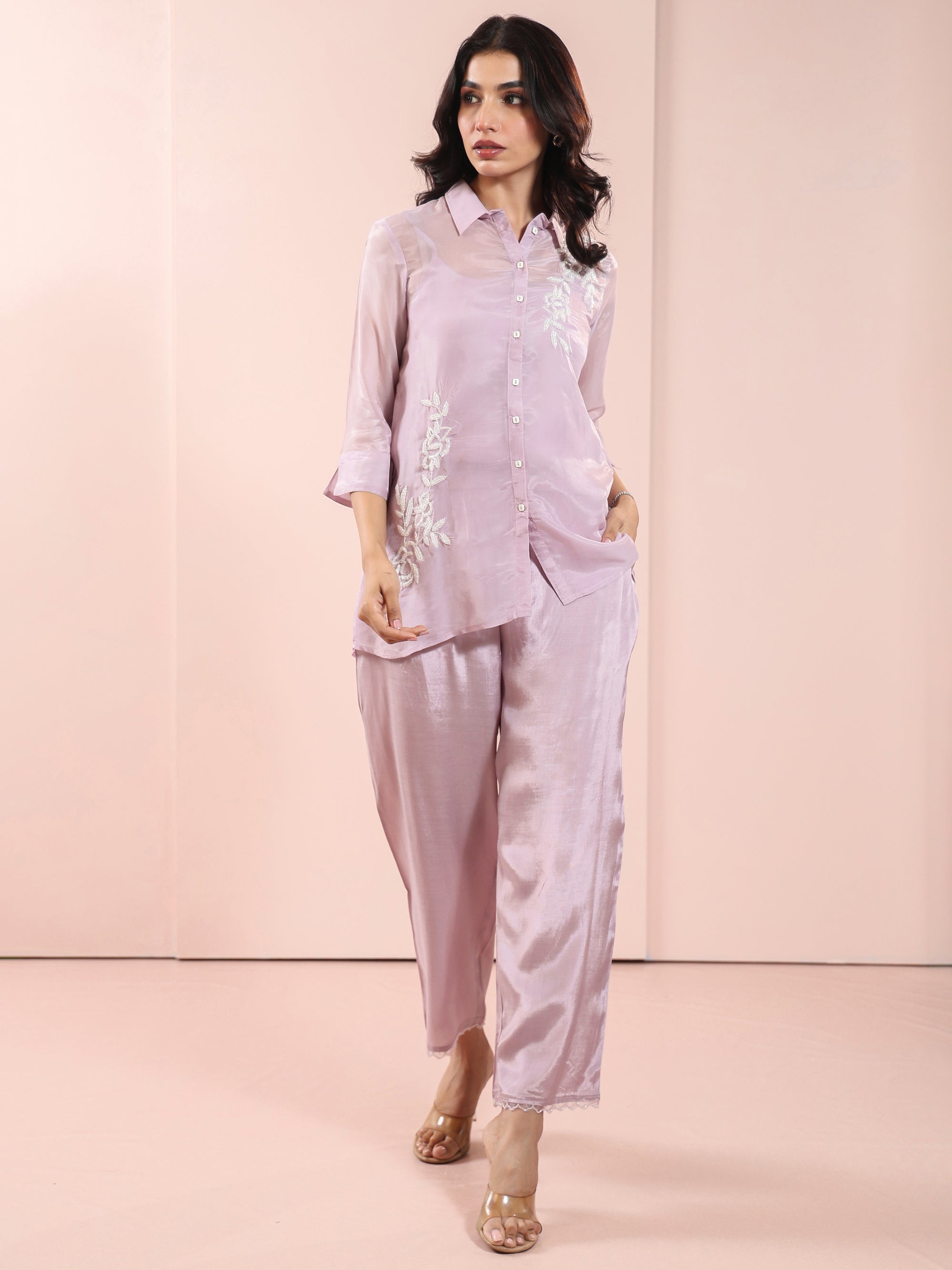Purple Ash 3pcs Co-ord Set in Glass Organza