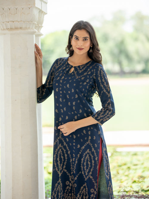 GOLD  PRINTED STRAIGHT KURTI