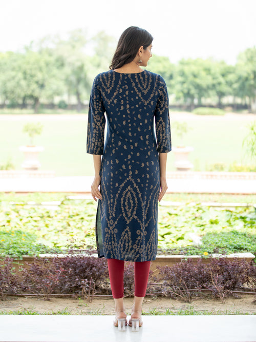 GOLD  PRINTED STRAIGHT KURTI