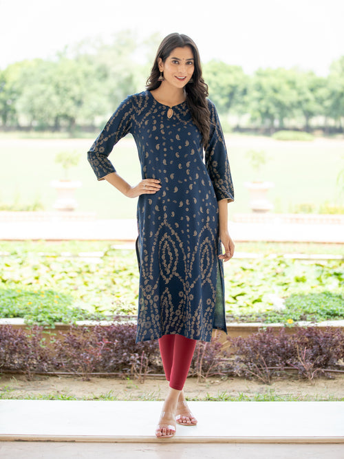 GOLD  PRINTED STRAIGHT KURTI