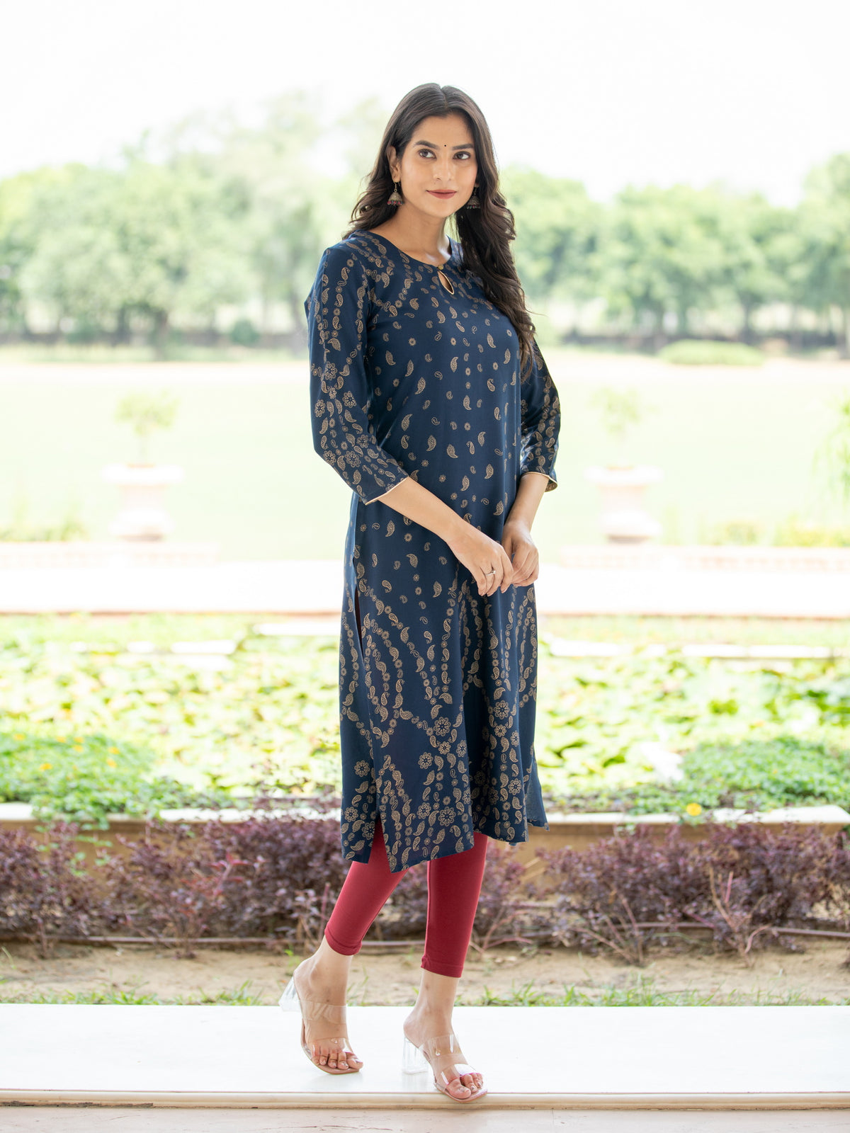 GOLD  PRINTED STRAIGHT KURTI