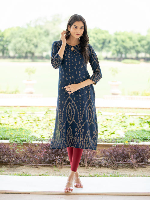 GOLD  PRINTED STRAIGHT KURTI