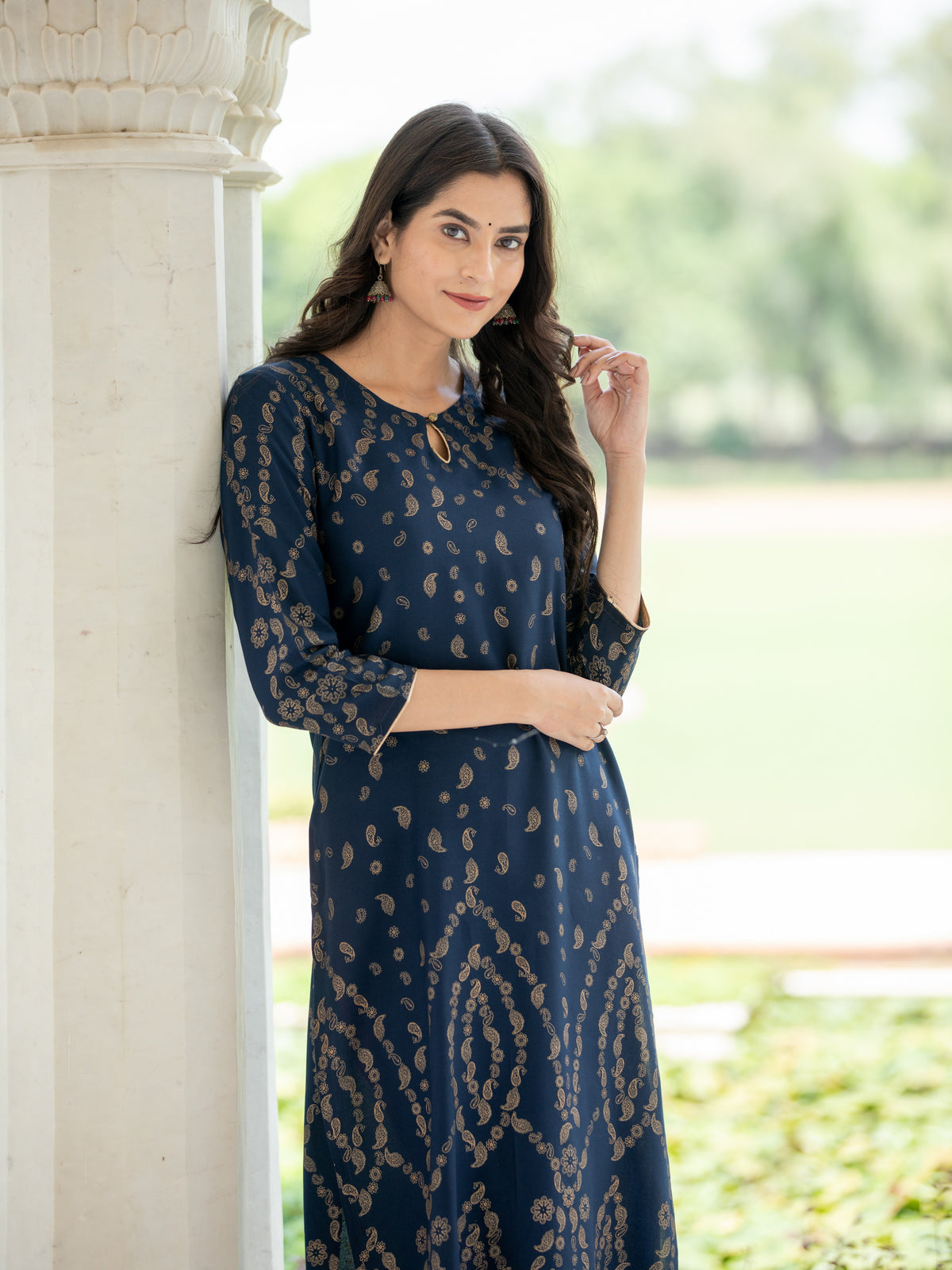 GOLD  PRINTED STRAIGHT KURTI